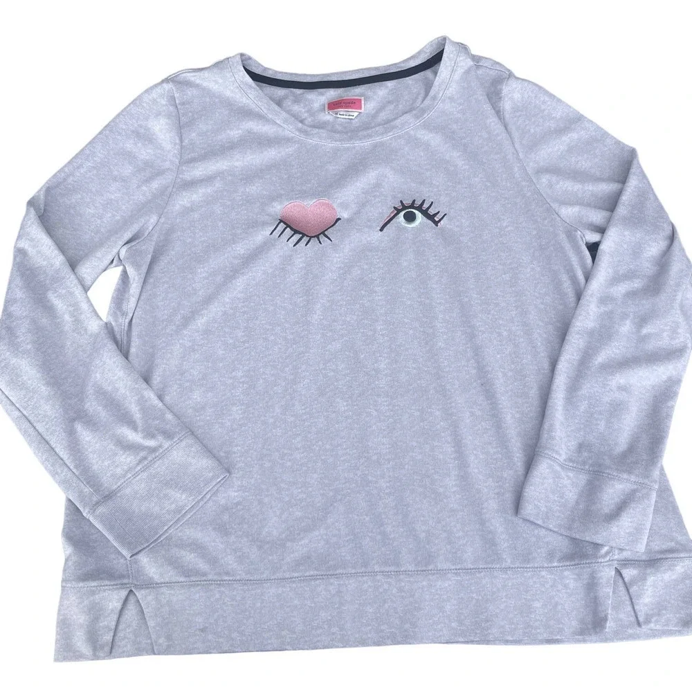 Kate Spade Sleepwear Wink Eye Gray Soft Knit Pajama Lounge Sleep Long Sleeve Top